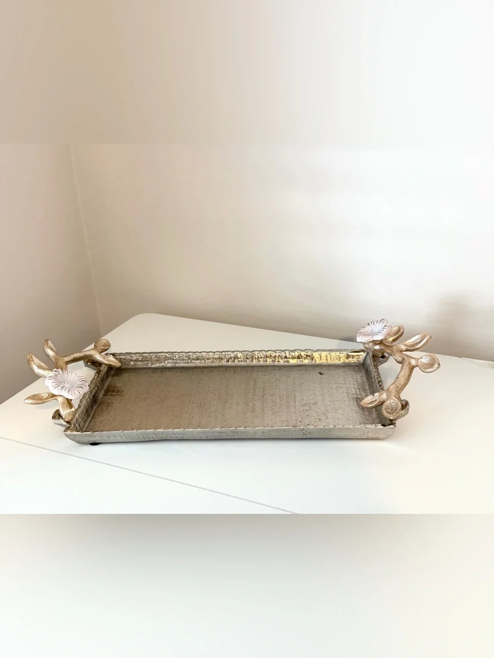 Decorative Branch Handle Vanity Tabletop Tray Gold Silver Floral Decor 11ʼʼ